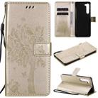 For Motorola Edge Tree & Cat Pattern Pressed Printing Horizontal Flip PU Leather Case with Holder & Card Slots & Wallet & Lanyard(Gold) - 1