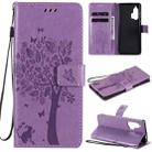 For Motorola Edge+ Tree & Cat Pattern Pressed Printing Horizontal Flip PU Leather Case with Holder & Card Slots & Wallet & Lanyard(Light Purple) - 1