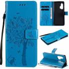 For Motorola Edge+ Tree & Cat Pattern Pressed Printing Horizontal Flip PU Leather Case with Holder & Card Slots & Wallet & Lanyard(Blue) - 1