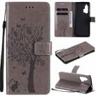 For Motorola Edge+ Tree & Cat Pattern Pressed Printing Horizontal Flip PU Leather Case with Holder & Card Slots & Wallet & Lanyard(Grey) - 1