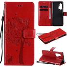 For Motorola Edge+ Tree & Cat Pattern Pressed Printing Horizontal Flip PU Leather Case with Holder & Card Slots & Wallet & Lanyard(Red) - 1