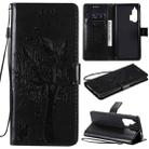 For Motorola Edge+ Tree & Cat Pattern Pressed Printing Horizontal Flip PU Leather Case with Holder & Card Slots & Wallet & Lanyard(Black) - 1