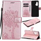 For Motorola Edge+ Tree & Cat Pattern Pressed Printing Horizontal Flip PU Leather Case with Holder & Card Slots & Wallet & Lanyard(Rose Gold) - 1