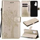 For Motorola Edge+ Tree & Cat Pattern Pressed Printing Horizontal Flip PU Leather Case with Holder & Card Slots & Wallet & Lanyard(Gold) - 1