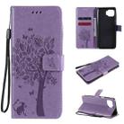 For Motorola Moto G 5G Tree & Cat Pattern Pressed Printing Horizontal Flip PU Leather Case with Holder & Card Slots & Wallet & Lanyard(Light Purple) - 1