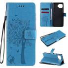 For Motorola Moto G 5G Tree & Cat Pattern Pressed Printing Horizontal Flip PU Leather Case with Holder & Card Slots & Wallet & Lanyard(Blue) - 1