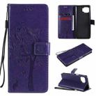 For Motorola Moto G 5G Tree & Cat Pattern Pressed Printing Horizontal Flip PU Leather Case with Holder & Card Slots & Wallet & Lanyard(Purple) - 1