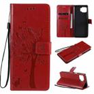 For Motorola Moto G 5G Tree & Cat Pattern Pressed Printing Horizontal Flip PU Leather Case with Holder & Card Slots & Wallet & Lanyard(Red) - 1