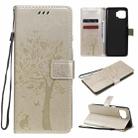 For Motorola Moto G 5G Tree & Cat Pattern Pressed Printing Horizontal Flip PU Leather Case with Holder & Card Slots & Wallet & Lanyard(Gold) - 1