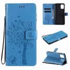 For Motorola Moto G9 Plus Tree & Cat Pattern Pressed Printing Horizontal Flip PU Leather Case with Holder & Card Slots & Wallet & Lanyard(Blue) - 1