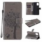 For Motorola Moto G9 Plus Tree & Cat Pattern Pressed Printing Horizontal Flip PU Leather Case with Holder & Card Slots & Wallet & Lanyard(Grey) - 1