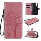 For Motorola Moto G9 Plus Tree & Cat Pattern Pressed Printing Horizontal Flip PU Leather Case with Holder & Card Slots & Wallet & Lanyard(Pink) - 1