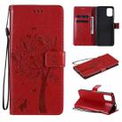 For Motorola Moto G9 Plus Tree & Cat Pattern Pressed Printing Horizontal Flip PU Leather Case with Holder & Card Slots & Wallet & Lanyard(Red) - 1