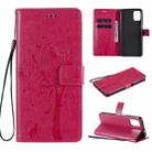 For Motorola Moto G9 Plus Tree & Cat Pattern Pressed Printing Horizontal Flip PU Leather Case with Holder & Card Slots & Wallet & Lanyard(Rose Red) - 1