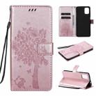 For Motorola Moto G9 Plus Tree & Cat Pattern Pressed Printing Horizontal Flip PU Leather Case with Holder & Card Slots & Wallet & Lanyard(Rose Gold) - 1