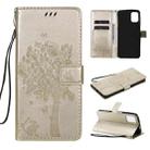 For Motorola Moto G9 Plus Tree & Cat Pattern Pressed Printing Horizontal Flip PU Leather Case with Holder & Card Slots & Wallet & Lanyard(Gold) - 1