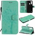 For Motorola One Fusion Tree & Cat Pattern Pressed Printing Horizontal Flip PU Leather Case with Holder & Card Slots & Wallet & Lanyard(Green) - 1