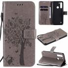 For Motorola One Fusion Tree & Cat Pattern Pressed Printing Horizontal Flip PU Leather Case with Holder & Card Slots & Wallet & Lanyard(Grey) - 1