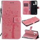 For Motorola One Fusion Tree & Cat Pattern Pressed Printing Horizontal Flip PU Leather Case with Holder & Card Slots & Wallet & Lanyard(Pink) - 1