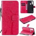 For Motorola One Fusion Tree & Cat Pattern Pressed Printing Horizontal Flip PU Leather Case with Holder & Card Slots & Wallet & Lanyard(Rose Red) - 1