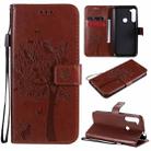 For Motorola One Fusion+ Tree & Cat Pattern Pressed Printing Horizontal Flip PU Leather Case with Holder & Card Slots & Wallet & Lanyard(Brown) - 1