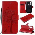 For Motorola One Fusion+ Tree & Cat Pattern Pressed Printing Horizontal Flip PU Leather Case with Holder & Card Slots & Wallet & Lanyard(Red) - 1