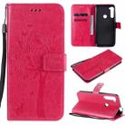 For Motorola One Fusion+ Tree & Cat Pattern Pressed Printing Horizontal Flip PU Leather Case with Holder & Card Slots & Wallet & Lanyard(Rose Red) - 1