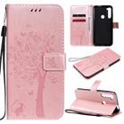 For Motorola One Fusion+ Tree & Cat Pattern Pressed Printing Horizontal Flip PU Leather Case with Holder & Card Slots & Wallet & Lanyard(Rose Gold) - 1