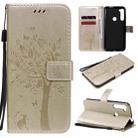 For Motorola One Fusion+ Tree & Cat Pattern Pressed Printing Horizontal Flip PU Leather Case with Holder & Card Slots & Wallet & Lanyard(Gold) - 1