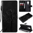 For Motorola Moto G9 Play Tree & Cat Pattern Pressed Printing Horizontal Flip PU Leather Case with Holder & Card Slots & Wallet & Lanyard(Black) - 1