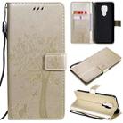 For Motorola Moto G9 Play Tree & Cat Pattern Pressed Printing Horizontal Flip PU Leather Case with Holder & Card Slots & Wallet & Lanyard(Gold) - 1