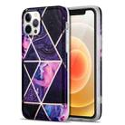 For iPhone 12 mini Electroplating Stitching Marbled IMD Stripe Straight Edge Rubik Cube Phone Protective Case (Dark Purple) - 1