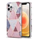 Electroplating Stitching Marbled IMD Stripe Straight Edge Rubik Cube Phone Protective Case For iPhone 12(Light Pink) - 1