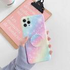 For iPhone 12 Shockproof Colorful Glitter Marble Protective Case with Folding Holder(Blue Purple) - 1