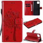 For Huawei Enjoy 20 5G Tree & Cat Pattern Pressed Printing Horizontal Flip PU Leather Case with Holder & Card Slots & Wallet & Lanyard(Red) - 1