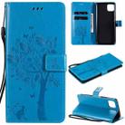 For Huawei Enjoy 20 5G Tree & Cat Pattern Pressed Printing Horizontal Flip PU Leather Case with Holder & Card Slots & Wallet & Lanyard(Blue) - 1