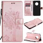 For Huawei Enjoy 20 Plus 5G Tree & Cat Pattern Pressed Printing Horizontal Flip PU Leather Case with Holder & Card Slots & Wallet & Lanyard(Rose Gold) - 1