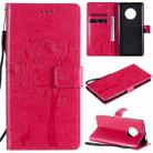 For Huawei Enjoy 20 Plus 5G Tree & Cat Pattern Pressed Printing Horizontal Flip PU Leather Case with Holder & Card Slots & Wallet & Lanyard(Rose Red) - 1