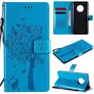 For Huawei Enjoy 20 Plus 5G Tree & Cat Pattern Pressed Printing Horizontal Flip PU Leather Case with Holder & Card Slots & Wallet & Lanyard(Blue) - 1