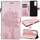 For Huawei Honor Play4 Tree & Cat Pattern Pressed Printing Horizontal Flip PU Leather Case with Holder & Card Slots & Wallet & Lanyard(Rose Gold) - 1