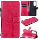 For Huawei Honor Play4 Tree & Cat Pattern Pressed Printing Horizontal Flip PU Leather Case with Holder & Card Slots & Wallet & Lanyard(Rose Red) - 1