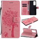 For Huawei Honor Play4 Tree & Cat Pattern Pressed Printing Horizontal Flip PU Leather Case with Holder & Card Slots & Wallet & Lanyard(Pink) - 1