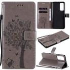 For Huawei Honor Play4 Tree & Cat Pattern Pressed Printing Horizontal Flip PU Leather Case with Holder & Card Slots & Wallet & Lanyard(Grey) - 1