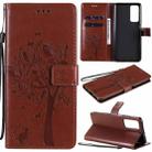 For Huawei Honor Play4 Tree & Cat Pattern Pressed Printing Horizontal Flip PU Leather Case with Holder & Card Slots & Wallet & Lanyard(Brown) - 1