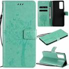 For Huawei Honor Play4 Tree & Cat Pattern Pressed Printing Horizontal Flip PU Leather Case with Holder & Card Slots & Wallet & Lanyard(Green) - 1