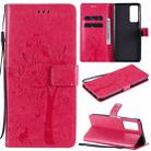 For Huawei Maimang 9 Tree & Cat Pattern Pressed Printing Horizontal Flip PU Leather Case with Holder & Card Slots & Wallet & Lanyard(Rose Red) - 1