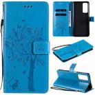 For Huawei Maimang 9 Tree & Cat Pattern Pressed Printing Horizontal Flip PU Leather Case with Holder & Card Slots & Wallet & Lanyard(Blue) - 1