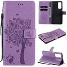 For Huawei Maimang 9 Tree & Cat Pattern Pressed Printing Horizontal Flip PU Leather Case with Holder & Card Slots & Wallet & Lanyard(Light Purple) - 1