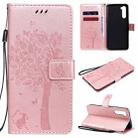 For OnePlus Nord Tree & Cat Pattern Pressed Printing Horizontal Flip PU Leather Case with Holder & Card Slots & Wallet & Lanyard(Rose Gold) - 1