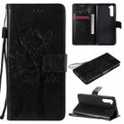 For OnePlus Nord Tree & Cat Pattern Pressed Printing Horizontal Flip PU Leather Case with Holder & Card Slots & Wallet & Lanyard(Black) - 1